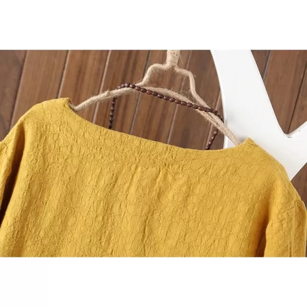 Minibee Womens 34 Sleeve Cotton Linen Jacquard Blouses Top TShirtYellow