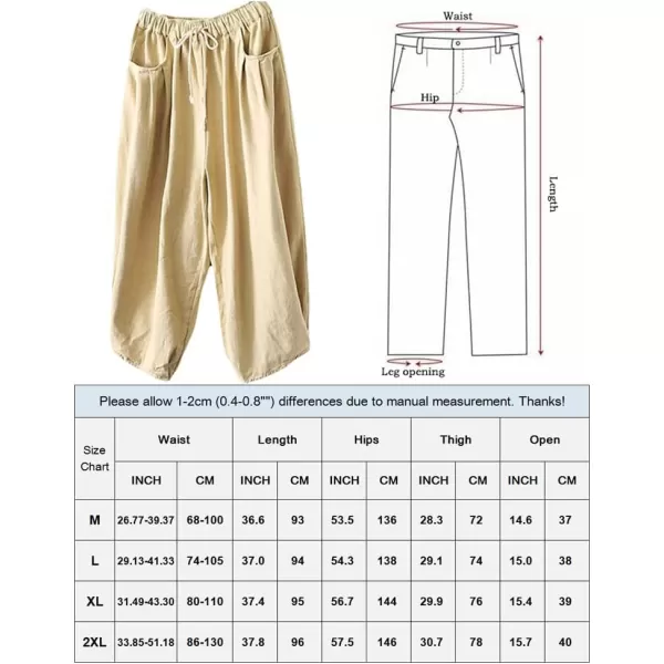 Minibee Womens Baggy Harem Pants Wide Leg Casual Pant Summer Cotton Drawstring Trousers with PocketsBeige