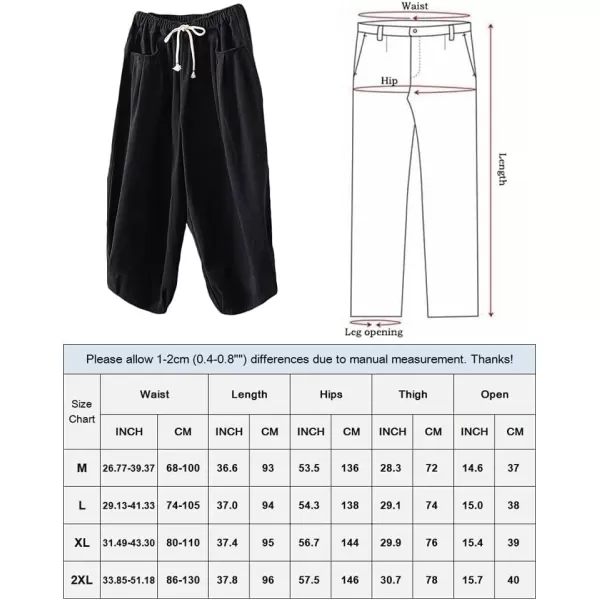 Minibee Womens Baggy Harem Pants Wide Leg Casual Pant Summer Cotton Drawstring Trousers with PocketsBlack