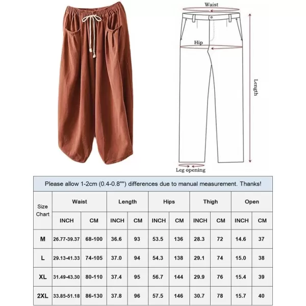 Minibee Womens Baggy Harem Pants Wide Leg Casual Pant Summer Cotton Drawstring Trousers with PocketsOrange