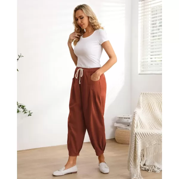 Minibee Womens Baggy Harem Pants Wide Leg Casual Pant Summer Cotton Drawstring Trousers with PocketsOrange