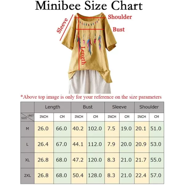 Minibee Womens Boho Embroidered Tops Short Sleeve Bohemian Linen Shirts Casual Mexican BlousesWhite