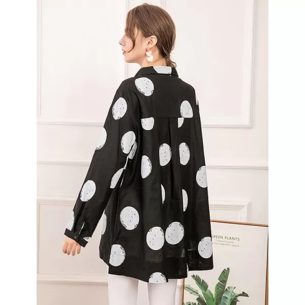 Minibee Womens Button Down Tunic Tops Polka Blouse Cotton ShirtStyle1 Black