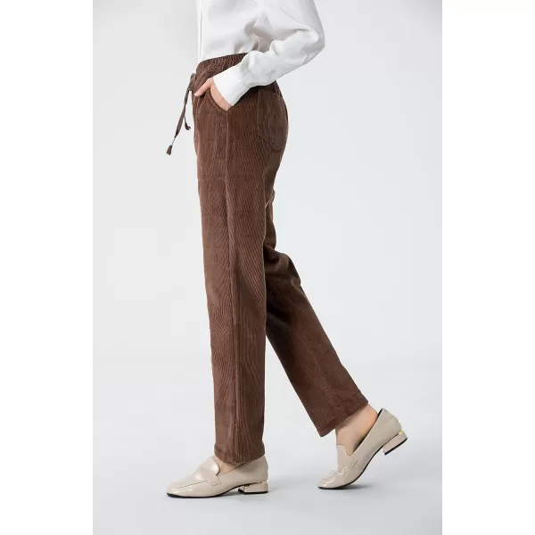 Minibee Womens Casual Corduroy Pants Comfy Pull on Elastic Waist Trousers Drawstring Cotton PantsDeep Khaki