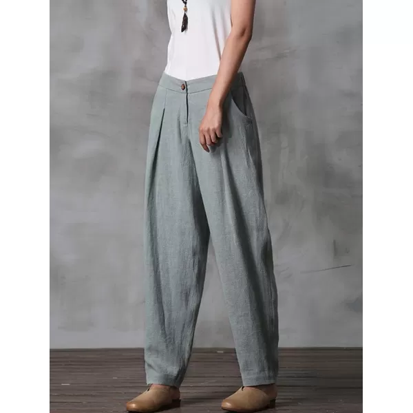 Minibee Womens Casual Linen Pants Elastic Waist Tapered Pants Trousers with PocketsLight Blue