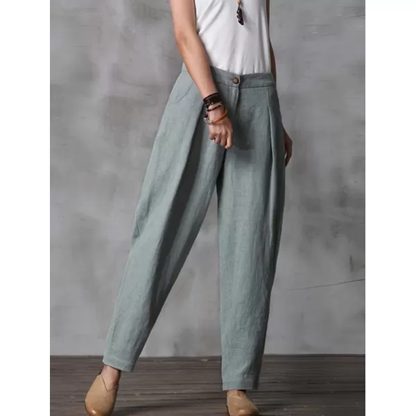 Minibee Womens Casual Linen Pants Elastic Waist Tapered Pants Trousers with PocketsLight Blue