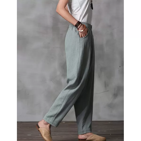 Minibee Womens Casual Linen Pants Elastic Waist Tapered Pants Trousers with PocketsLight Blue