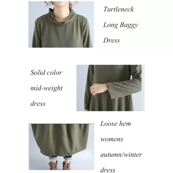 Minibee Womens Casual Loose Dress Turtleneck Long Baggy Autumn Sweatshirts Jackets Long Sleeve with PocketsBlack