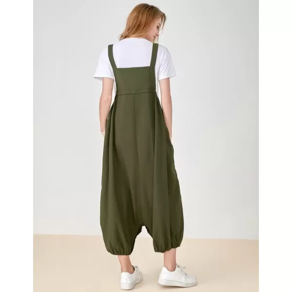 Minibee Womens Casual Loose Jumpsuit Long Baggy Bib Pants Wide Leg Rompers Cotton Overalls with PocketsArmygreen