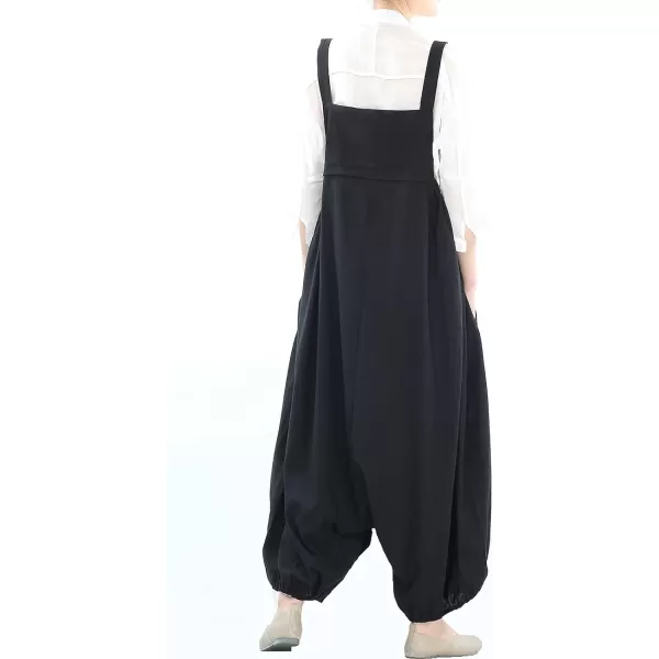 Minibee Womens Casual Loose Jumpsuit Long Baggy Bib Pants Wide Leg Rompers Cotton Overalls with PocketsBlack