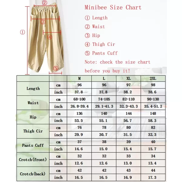 Minibee Womens Casual Pants Wide Leg Baggy Tapered Capri Drawstring Elastic Waist Ankle Trousers with PocketsBeige