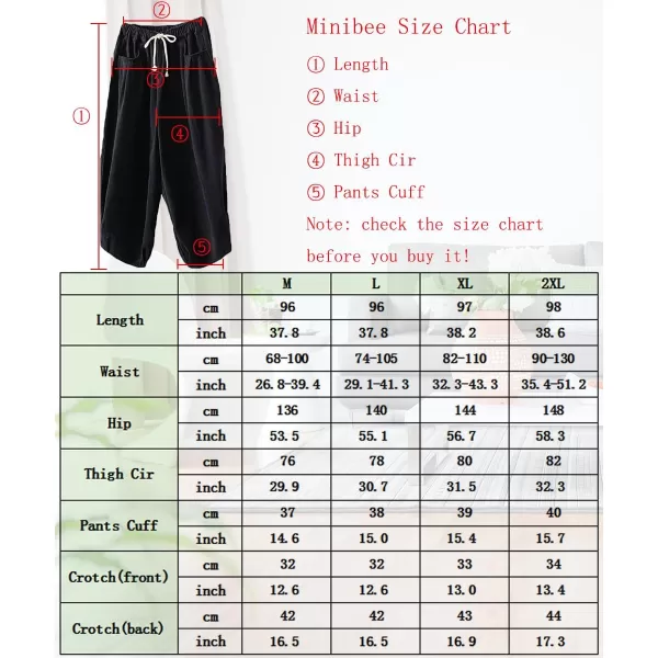 Minibee Womens Casual Pants Wide Leg Baggy Tapered Capri Drawstring Elastic Waist Ankle Trousers with PocketsBlack