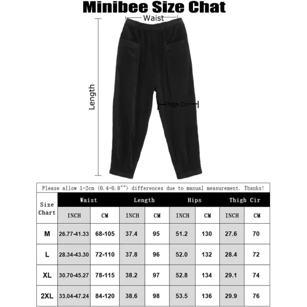 Minibee Womens Corduroy Baggy Pants Elastic Waist Loose Harem Pant Cotton Wide Leg Trousers with PocketsBlack