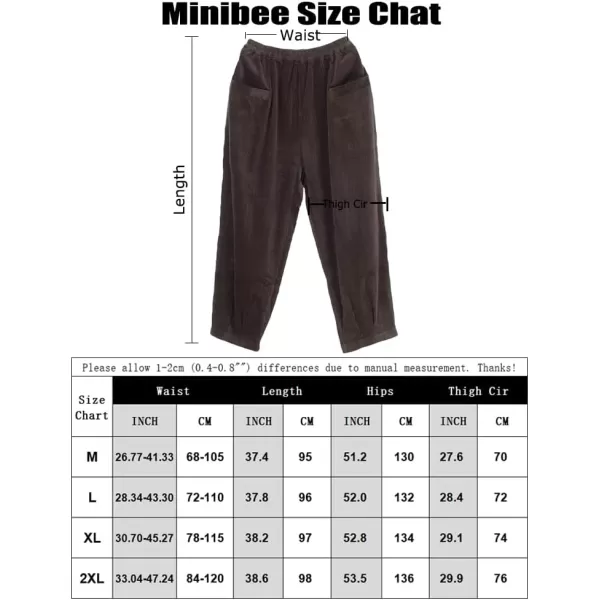 Minibee Womens Corduroy Baggy Pants Elastic Waist Loose Harem Pant Cotton Wide Leg Trousers with PocketsCoffee