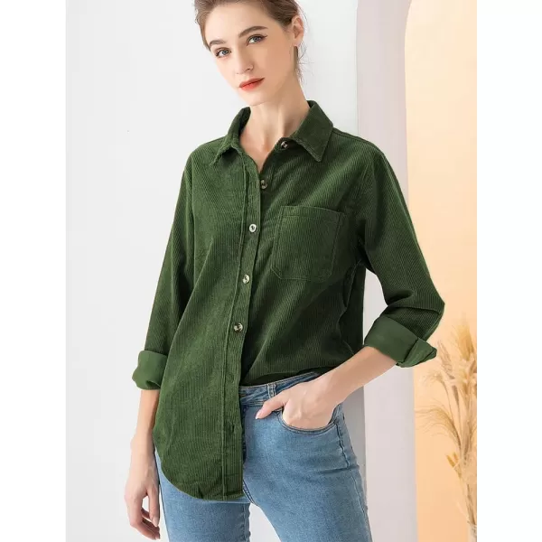 Minibee Womens Corduroy Jacket Button Down tops Casual Shacket Long Sleeve CoatsArmy Green