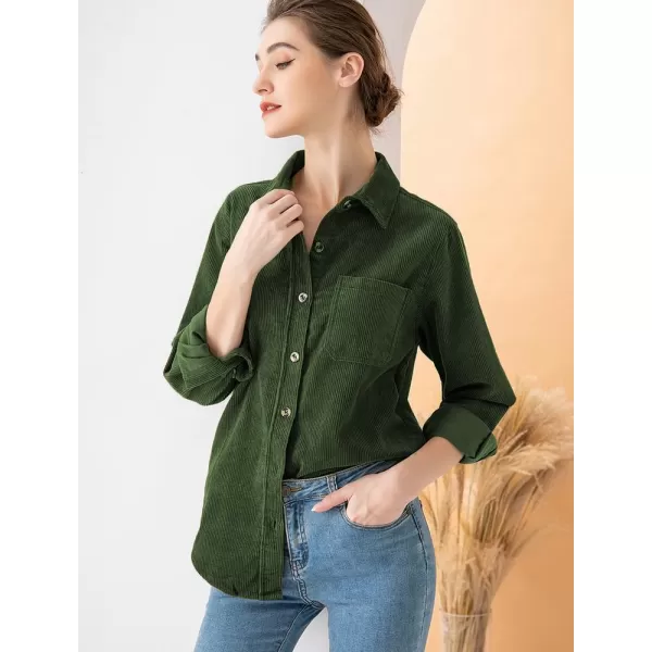 Minibee Womens Corduroy Jacket Button Down tops Casual Shacket Long Sleeve CoatsArmy Green