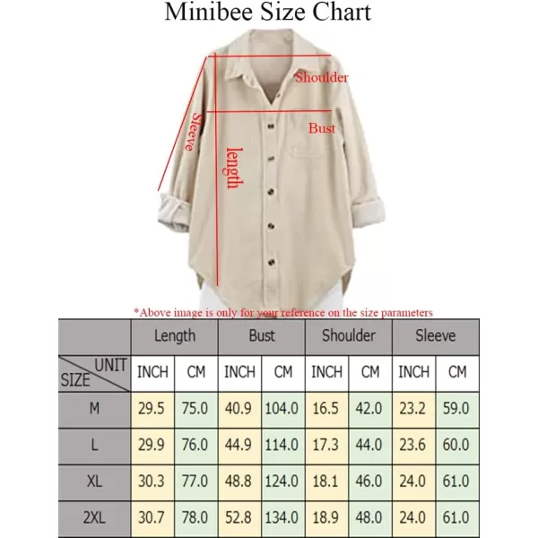 Minibee Womens Corduroy Jacket Button Down tops Casual Shacket Long Sleeve CoatsBeige