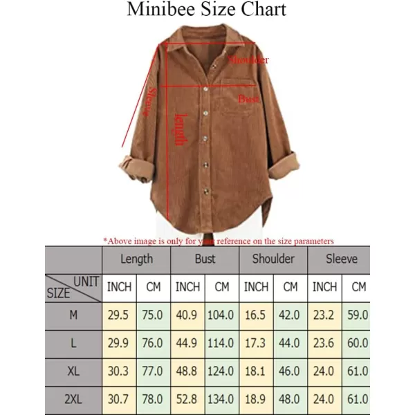 Minibee Womens Corduroy Jacket Button Down tops Casual Shacket Long Sleeve CoatsBrown