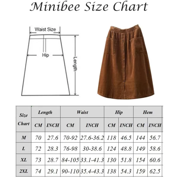 Minibee Womens Corduroy Midi Skirt Front Split Buttons Decoration ALine DressBlack