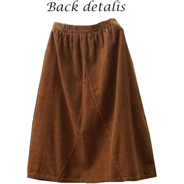 Minibee Womens Corduroy Midi Skirt Front Split Buttons Decoration ALine DressBrown