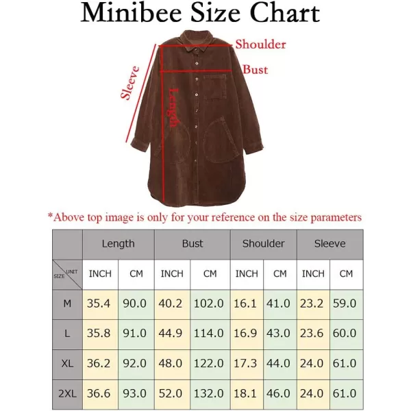 Minibee Womens Corduroy Shirt Coats Long Sleeve Button Down Blouses Tops with PocketsBlack