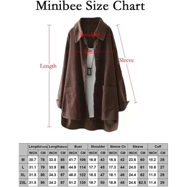 Minibee Womens Corduroy Shirt Jacket Shacket Button Down Long Sleeve Oversized Blouse Coats with PocketsJean Blue