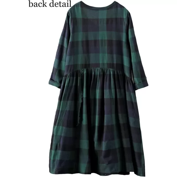 Minibee Womens Cotton Dress Long Sleeve Midi Loose Plaid Tunic Dresses Casual Crew Neck Shirt Dress with PocketsMinibee Womens Cotton Dress Long Sleeve Midi Loose Plaid Tunic Dresses Casual Crew Neck Shirt Dress with Pockets