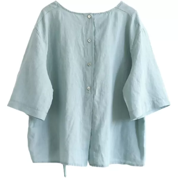 Minibee Womens Cotton Linen Blouse Cute Tunics Tops ShirtLight Blue