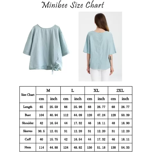 Minibee Womens Cotton Linen Blouse Cute Tunics Tops ShirtLight Blue