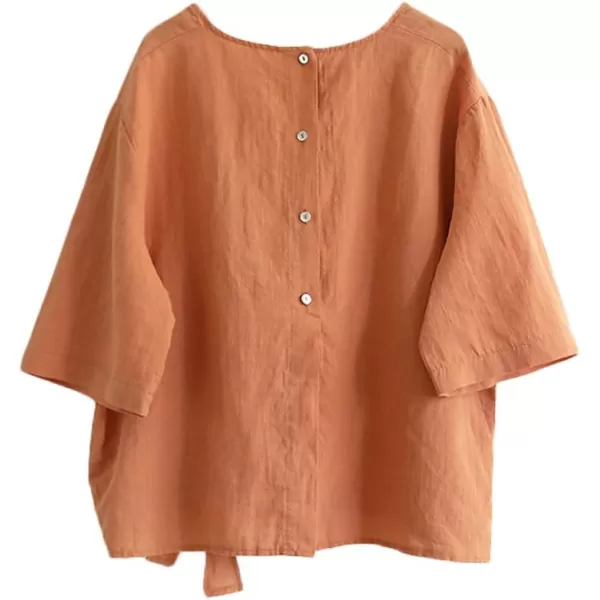 Minibee Womens Cotton Linen Blouse Cute Tunics Tops ShirtOrange