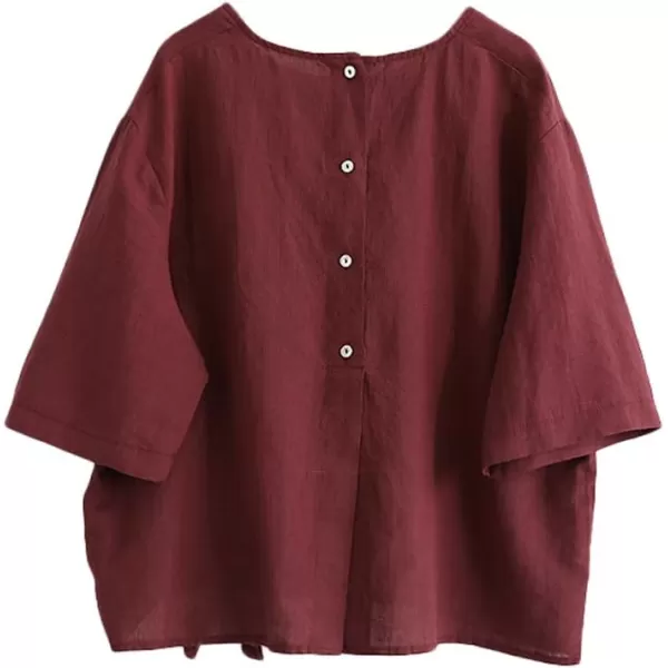 Minibee Womens Cotton Linen Blouse Cute Tunics Tops ShirtRed