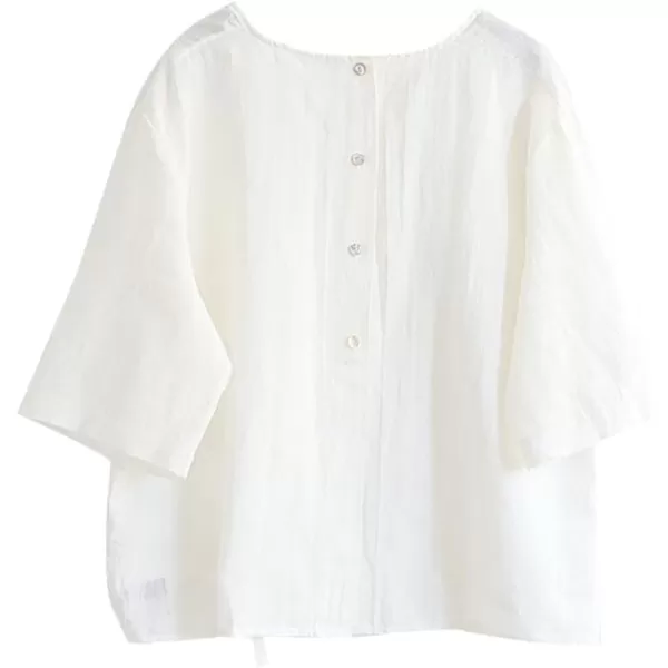 Minibee Womens Cotton Linen Blouse Cute Tunics Tops ShirtWhite