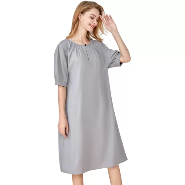 Minibee Womens Cotton Linen Dress Short Sleeve Midi Casual Plus Size Tunic Dress with PocketsGray