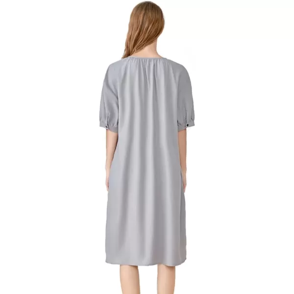 Minibee Womens Cotton Linen Dress Short Sleeve Midi Casual Plus Size Tunic Dress with PocketsGray