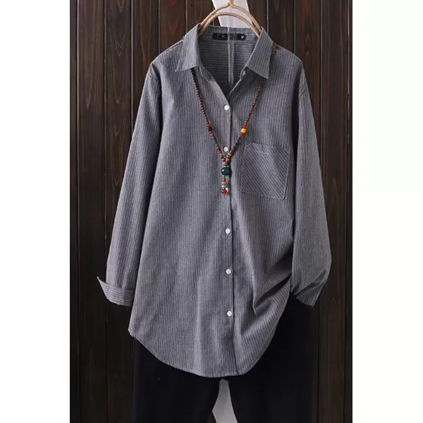 Minibee Womens Cotton Linen Shirt Casual Button Down Shirts Jacket Long Sleeve Blouse TopGray