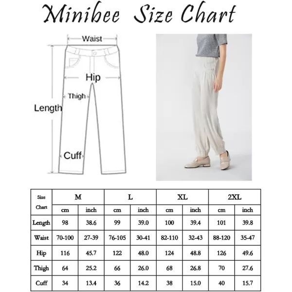 Minibee Womens Cotton Linen Tapered Cropped Pants Elastic Waist TrousersBlue