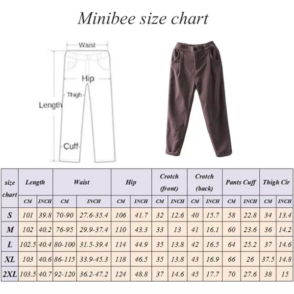 Minibee Womens Cropped Corduroy Pants Elastic Waist Retro Trouser with PocketsBlack