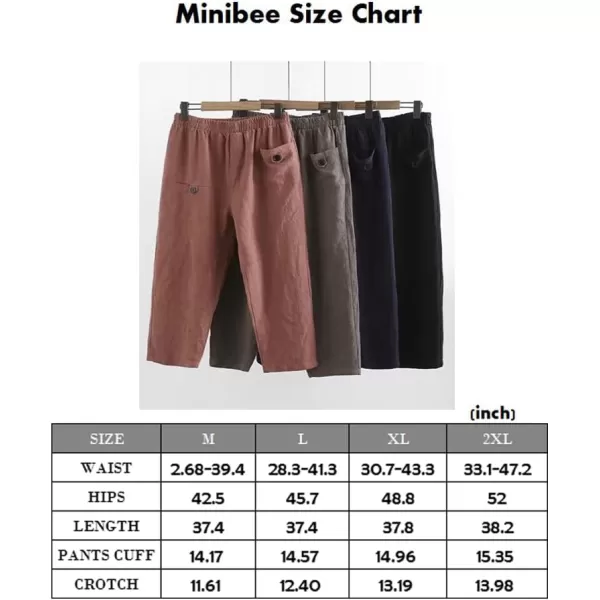 Minibee Womens Elastic Waist Casual Crop Linen Pull On PantsBlack