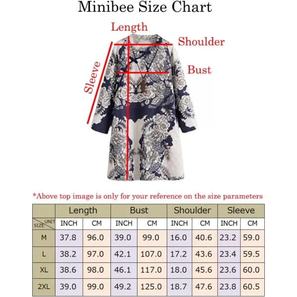 Minibee Womens Linen Dress Long Sleeve Retro Tunic Dresses Ethnic Floral Print ClothingBlue