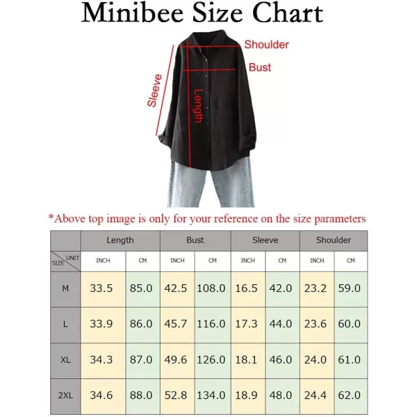 Minibee Womens Linen Shirts Button Down Long Tunic Tops Plus Size Blouse with PocketsBlack