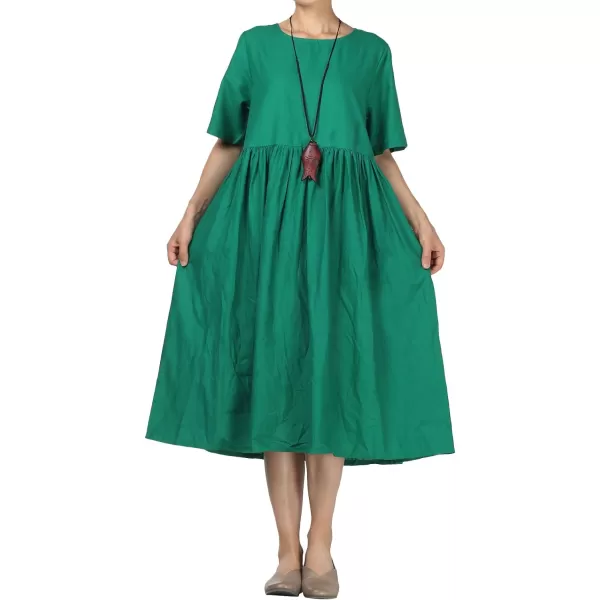 Minibee Womens Linen Tunic Summer Dress Casual Midi Dresses with PocketsGreen