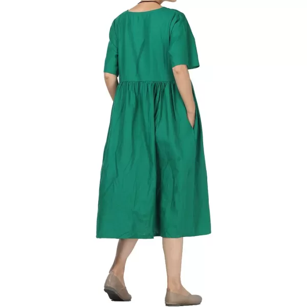 Minibee Womens Linen Tunic Summer Dress Casual Midi Dresses with PocketsGreen