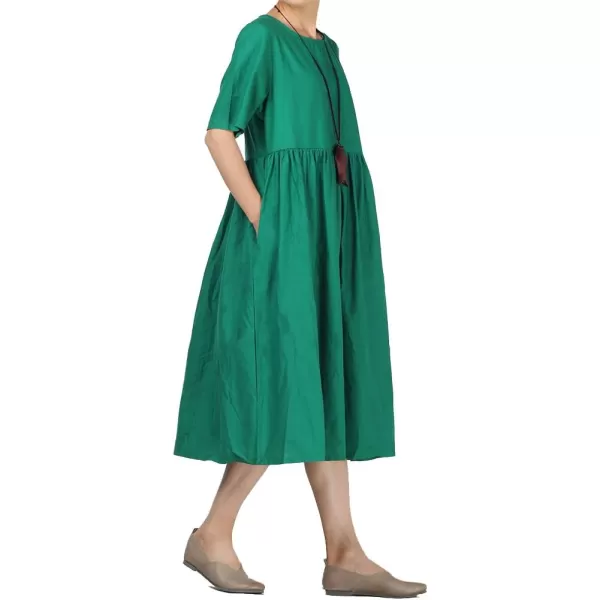 Minibee Womens Linen Tunic Summer Dress Casual Midi Dresses with PocketsGreen