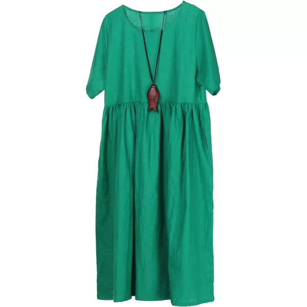 Minibee Womens Linen Tunic Summer Dress Casual Midi Dresses with PocketsGreen