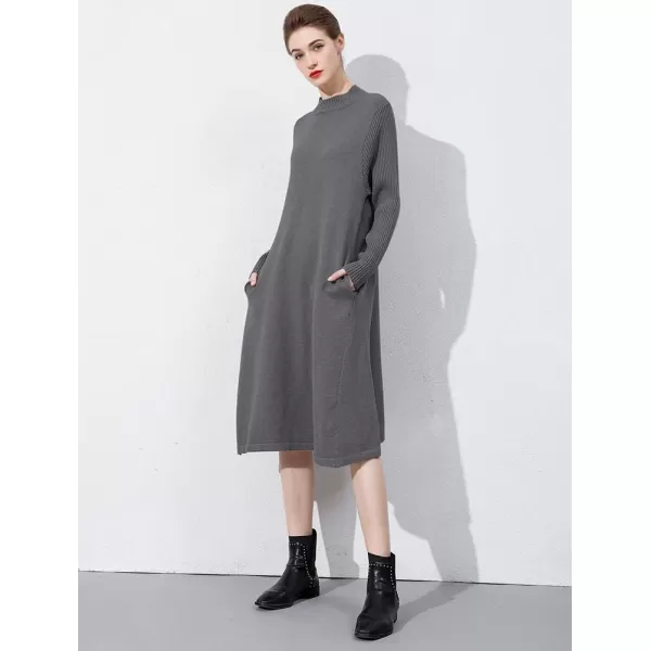 Minibee Womens Long Sleeve Sweater Dresses Pullover Casual Turtleneck Knit Sweater Long Dresses with PocketsGray
