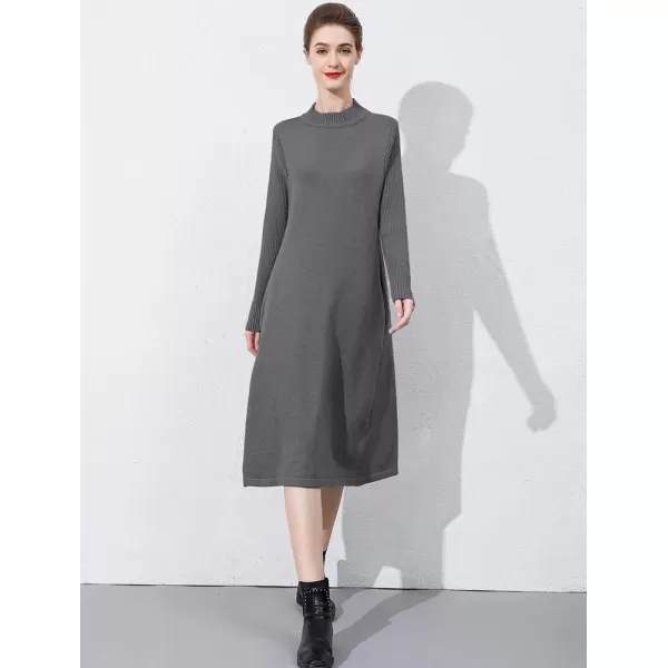 Minibee Womens Long Sleeve Sweater Dresses Pullover Casual Turtleneck Knit Sweater Long Dresses with PocketsGray