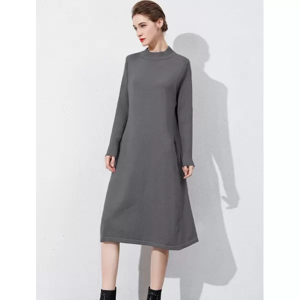 Minibee Womens Long Sleeve Sweater Dresses Pullover Casual Turtleneck Knit Sweater Long Dresses with PocketsGray