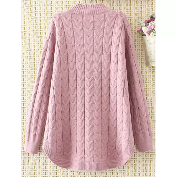 Minibee Womens Long Sleeve Sweater Mock Turtleneck Pullover Tops Ribbed Cable Knit JumperStyle1pink