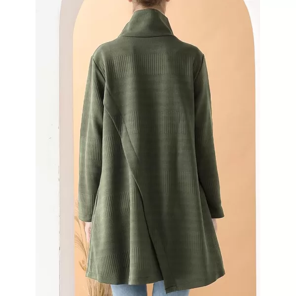 Minibee Womens Long Sleeves Dress Cowl Neck Pullovers Irregular Hem Sweater Dress with PocketsArmy Green