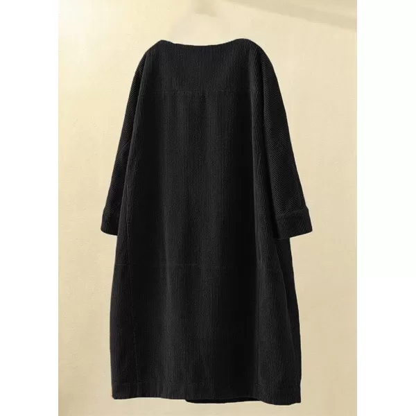 Minibee Womens Oversize Tunic Dress Corduroy Long Sleeve Tops with PocketsBlack